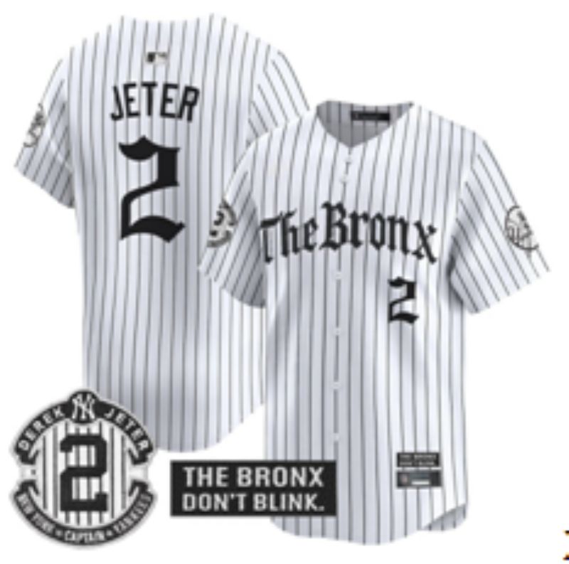 Men 2025 New York Yankees #2 Jeter White Stripe Five generations Joint Name Nike MLB Jersey style 06->new york yankees->MLB Jersey